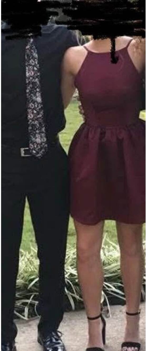 Custom Burgandy Satin Bubble Hem Cocktail Dress Open Back Spaghetti Strap Formal
